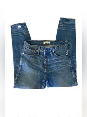 Madewell slim straight distressed button front jeans J7214 wellmore wash